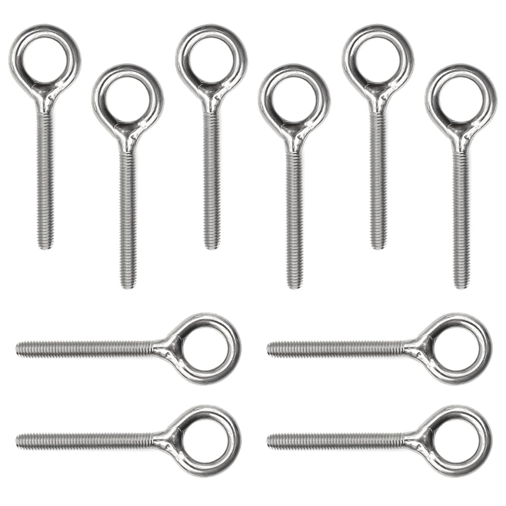 YDHfdc 10 Pack M5 Eye Bolt Long Shank Ring Bolt 304 Stainless Steel Closed Weld Coil Screw Suitable for Stationary and Hanging,61mm
