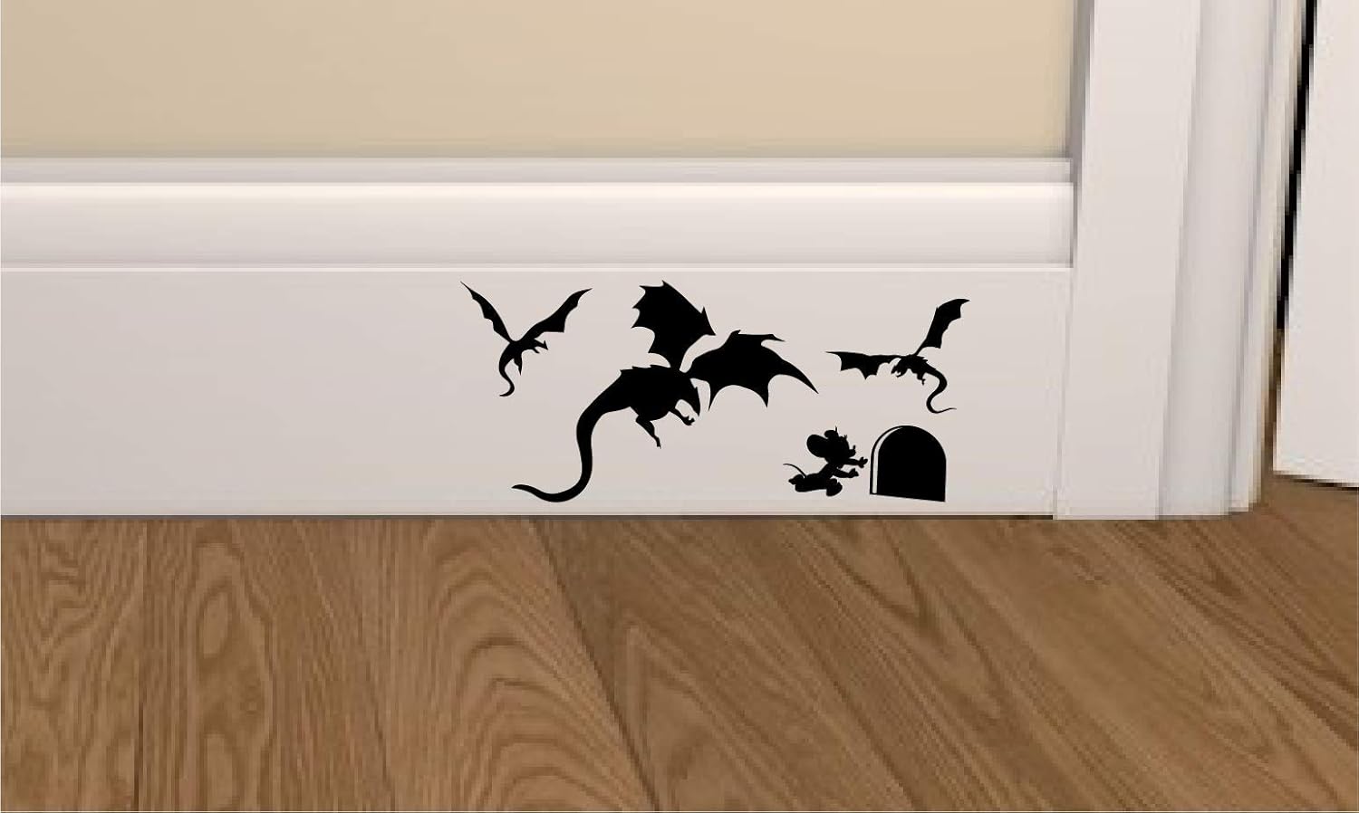Epic Modz Dragons vs Mouse Skirting Board Vinyl Decal Sticker wall Art Bedroom Living Room Lounge car, White