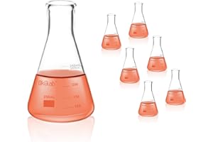 Okulab Conical Flask Set, 250mL Glass Erlenmeyer Flasks, Narrow Mouth, 3.3 Borosilicate Glass Conical Flask Set (case of 6) for Lab, Classroom, Craft, Kitchen,EFNG250A6