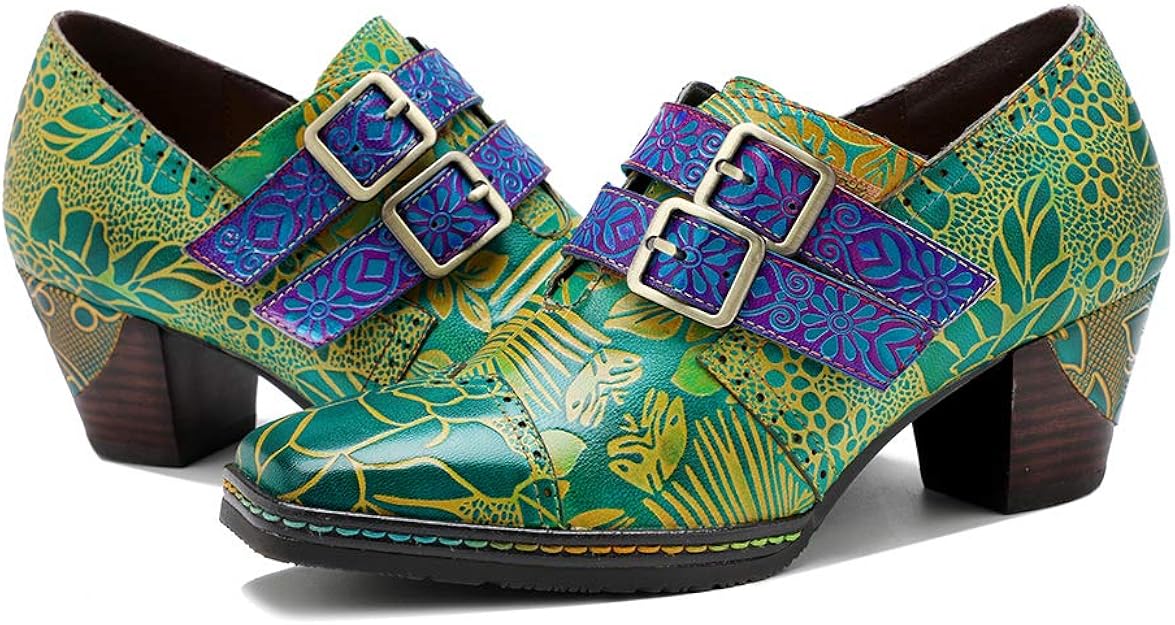 CrazycatZ Women Leather Pumps, Leather Oxford Vintage Mid Heel Shoes Leather Shoes Amazon.co.uk