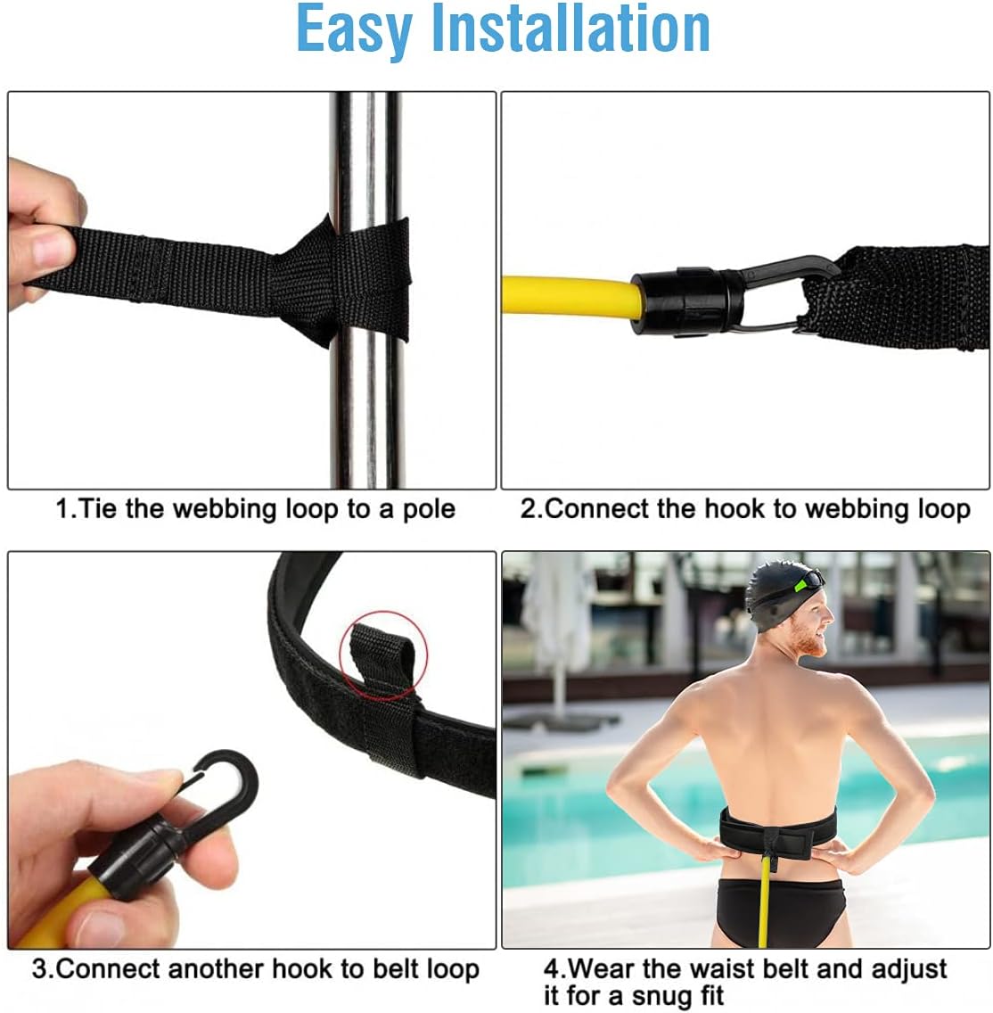 Swim Training Belts, Swim Training Leash, Swim Tether Stationary Swimming, Swim Harness Static Swimming Belt, Swim Bungee Cords Resistance Bands (Blue, 4) : Sports & Outdoors