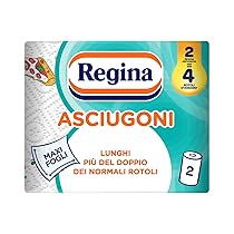 Regina Asciugoni Carta Cucina, Confezione da 2 Rotoli a 2 veli, 100 strappi per rotolo, Maxi fogli, Lunghi più del doppio dei normali rotoli, Carta 100% certificata FSC