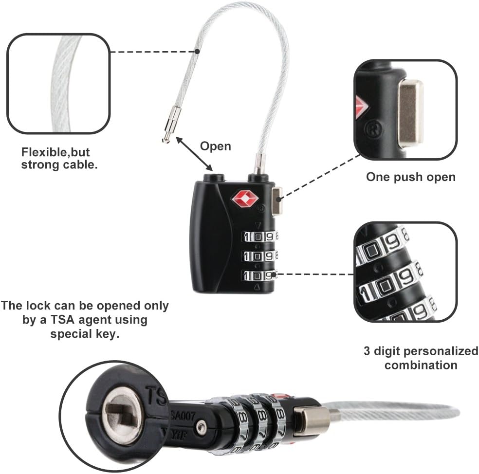 ZHEGE 2 Pack Luggage Locks, TSA Cable Travel Lock, Safe Padlock for Gym, School, Suitcases, Baggage, Small Cabinets, Computer Bags: Home Improvement