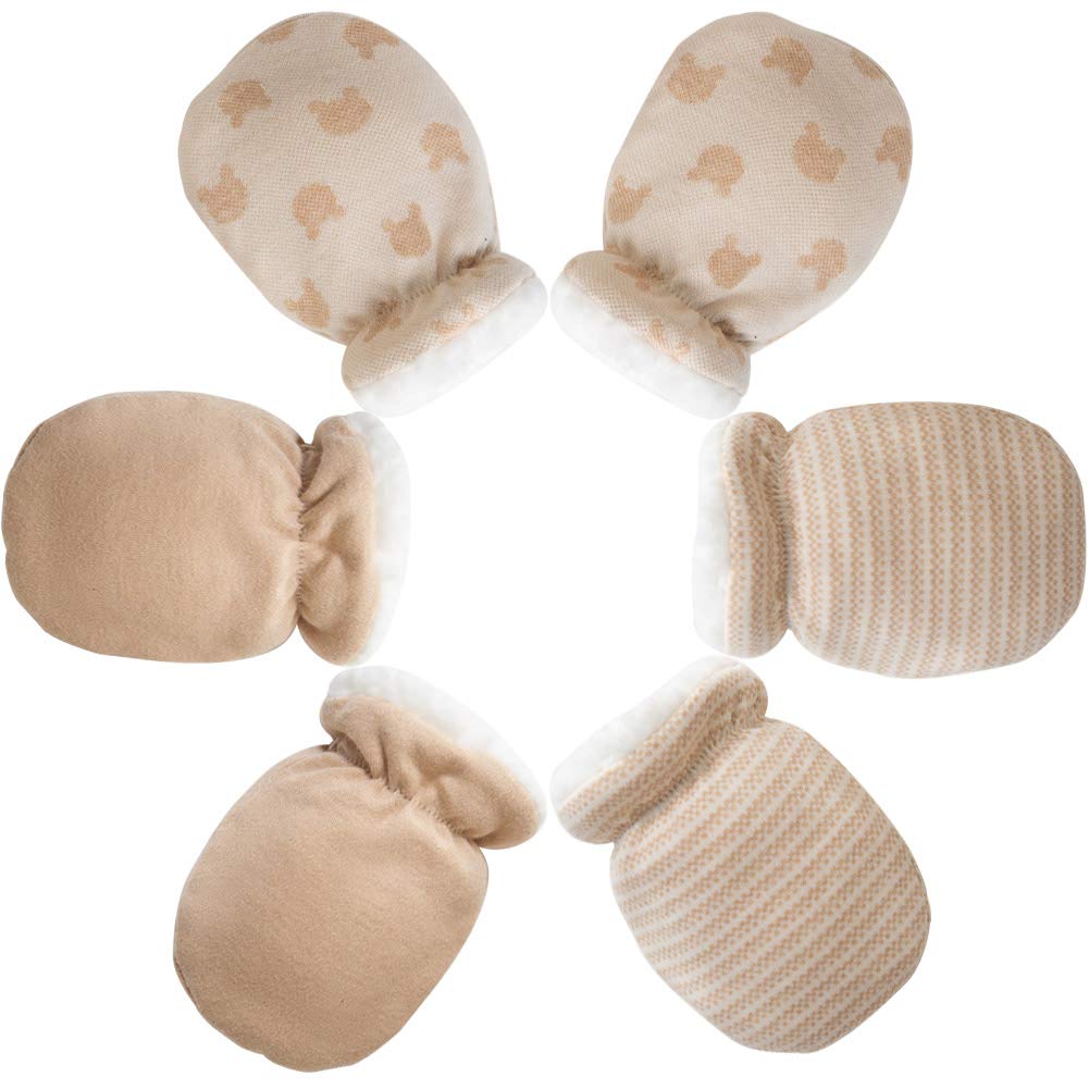 3 Pairs Baby Mitten Gloves-Baby Anti Scratch Mittens Gloves, Cotton Scratch Mits Baby Essentials for Newborn Boy Girl, Wool Lined Unisex Mitts ideal Gifts for 0-12 Months Infant Toddler