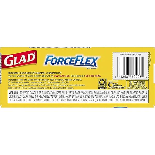 GLAD 70403 FORCE FLEX MEDIUM GARBAGE BAG 8 GALLON 26 COUNT