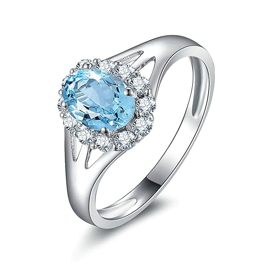 Beydodo Ringe Silber 925 Damen Zirkonia Blau Topaz Oval Hochzeitsringe Verlobung Ring Silber