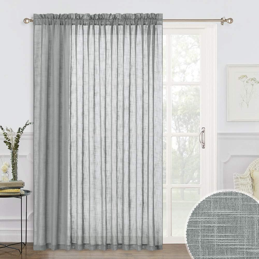 RYB HOME Linen Sheer Curtains 84 inches Long, Semi Voile Panels for Kids Room Nursery, Rod Pocket Half Transparent Sheer Window Treatments for Living Room Bedroom, 100 W x 84 L, Deep Grey