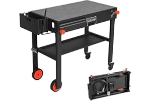 Portable Outdoor Grill Table, Blackstone Grill Stand, Folding Pizza Oven Stand, Movable Kitchen Cooking Prep BBQ Cart with Wh