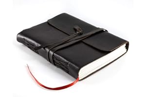 KOMALC Handmade Leather Journal/Writing Notebook Diary/Bound Daily Notepad For Men & Women Unlined Paper Medium, writing pad gift for artist, sketch (Plain Black, 7 x 5)