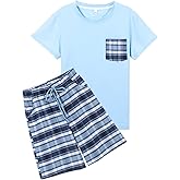 OMYbaby Big Boys Pajamas Set Loose Summer Short Cotton Sleepwear Teens PJS 13-18Years