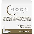 MoonPads Organic Tampons for Women, Regular, 16 Pack, Non Applicator, Unscented, Organic Cotton Feminine Care Tampon, Ultra-Absorbent, Plant Based, Non-Toxic, BPA & Cruelty-Free, Hypoallergenic