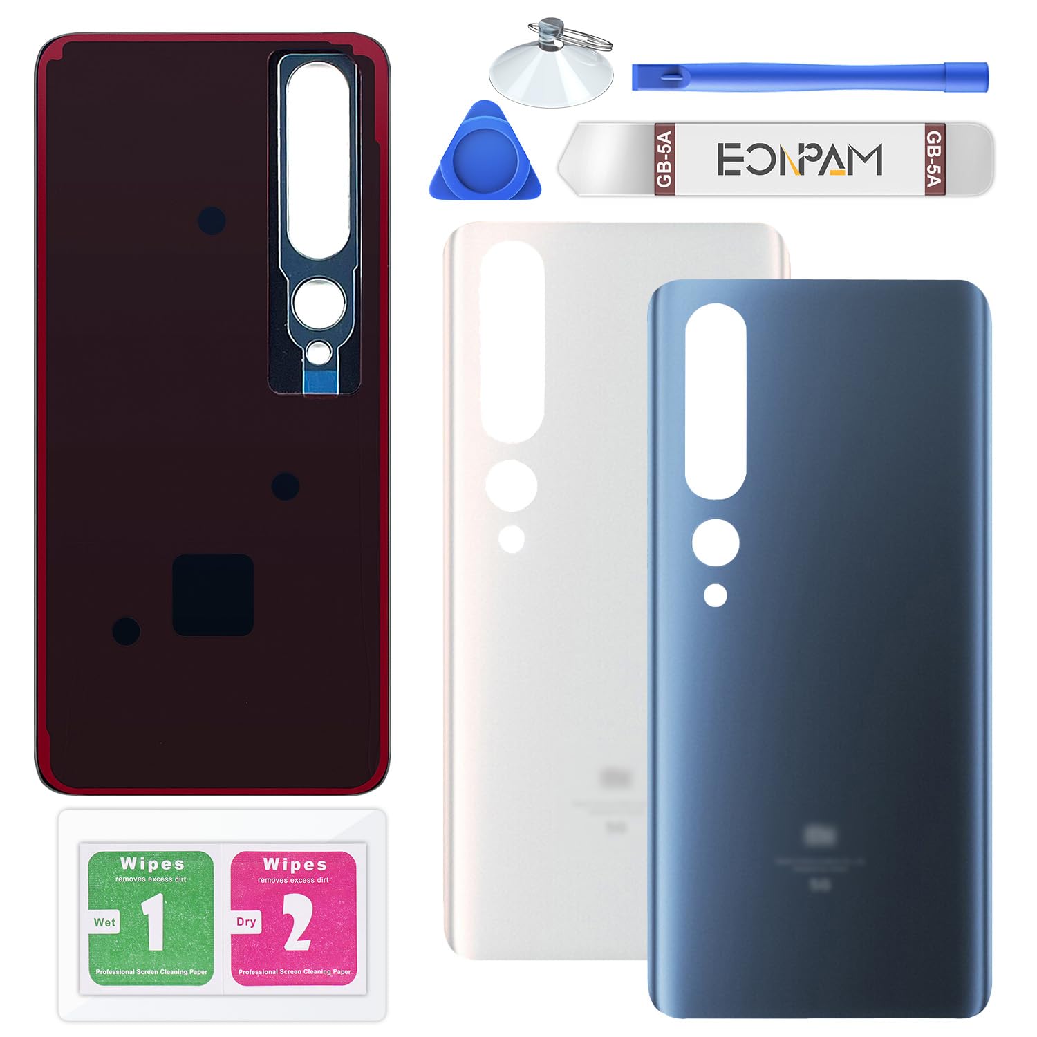 Eonpam Back Cover Glass for Xiaomi Mi 10 Pro 5G Rear Glass Replacement with Repair Kit Genuine Rear Housing（Grey）
