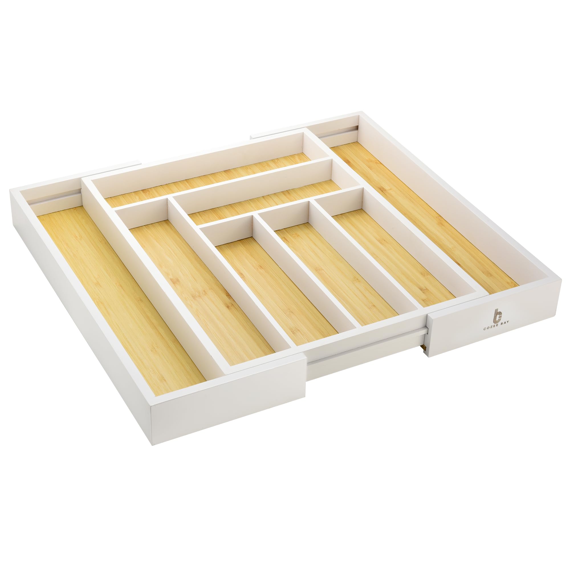 Photo 1 of Cozee Bay Bamboo drawer organizer, utensil holder, silverware organizer, and adjustable cutlery tray with drawer dividers, for kitchen, office desk, and bathroom storage (White)
