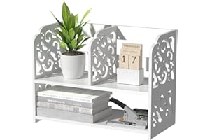 TY ARTS & CULTURE Desktop Organizer, Hollow Pattern Vintage Desk Storage Rack for Women Men and Kids, White Desktop Shelf Organizer for Home Office Desk Furniture