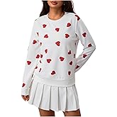 SweatyRocks Women's Heart Graphic Sweatshirts Cute Long Sleeve Crewneck Pullover Tops