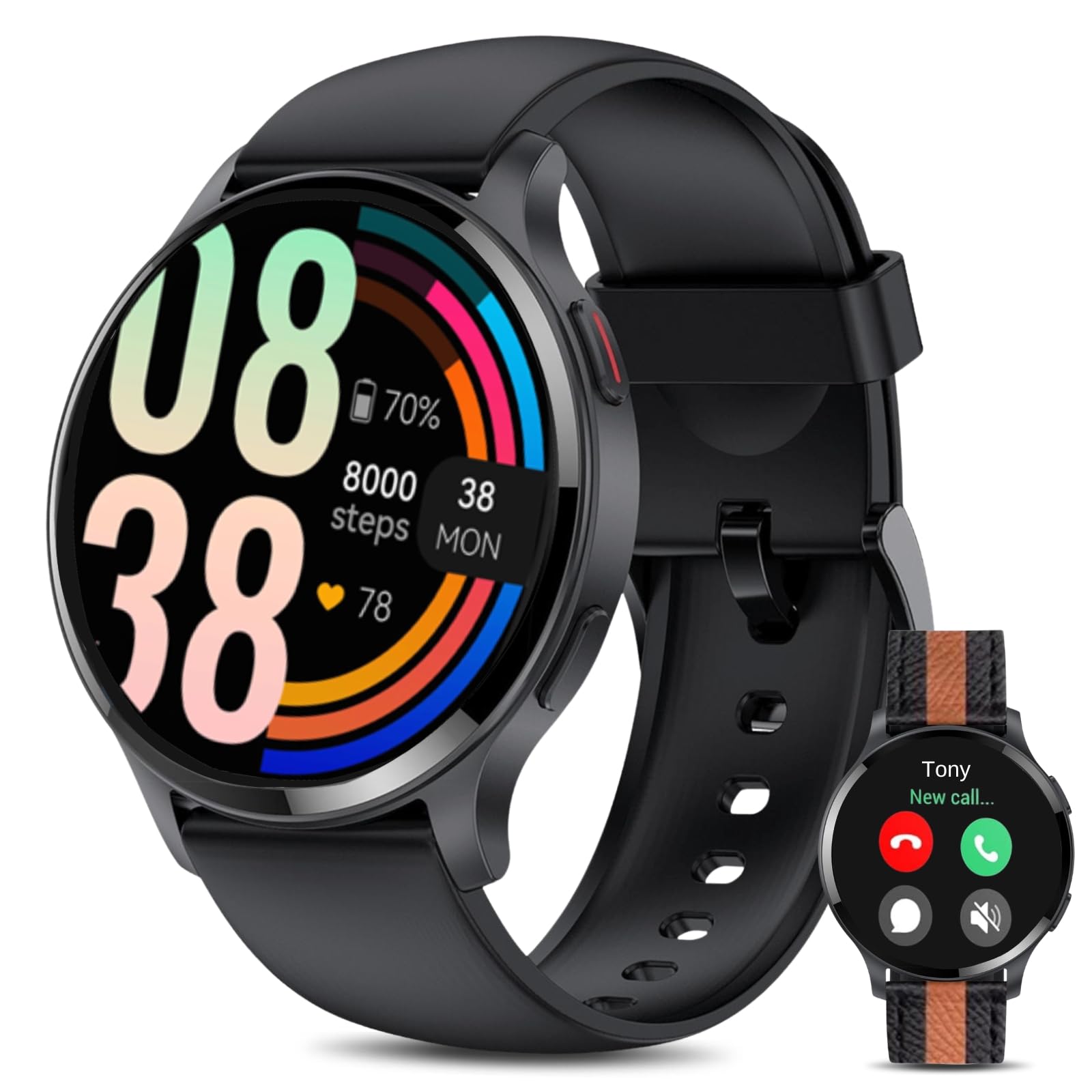 HOAIYO Smart Watches for Men Women, 1.5" Amoled Screen with Heart Rate SpO2 Sleep Monitor, 200 Watch Faces IP68 Waterproof 110 Sports Fitness Watch for Android iOS Phones