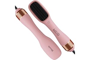 Blmxle Blow Dryer Brush, 2 in 1 Negative Ion Hair Dryer Brush, Anti-Scald and Anti-Static Large Brush Hair Straightener for Women, 25s Fast Heating Straightener Brush, Pink