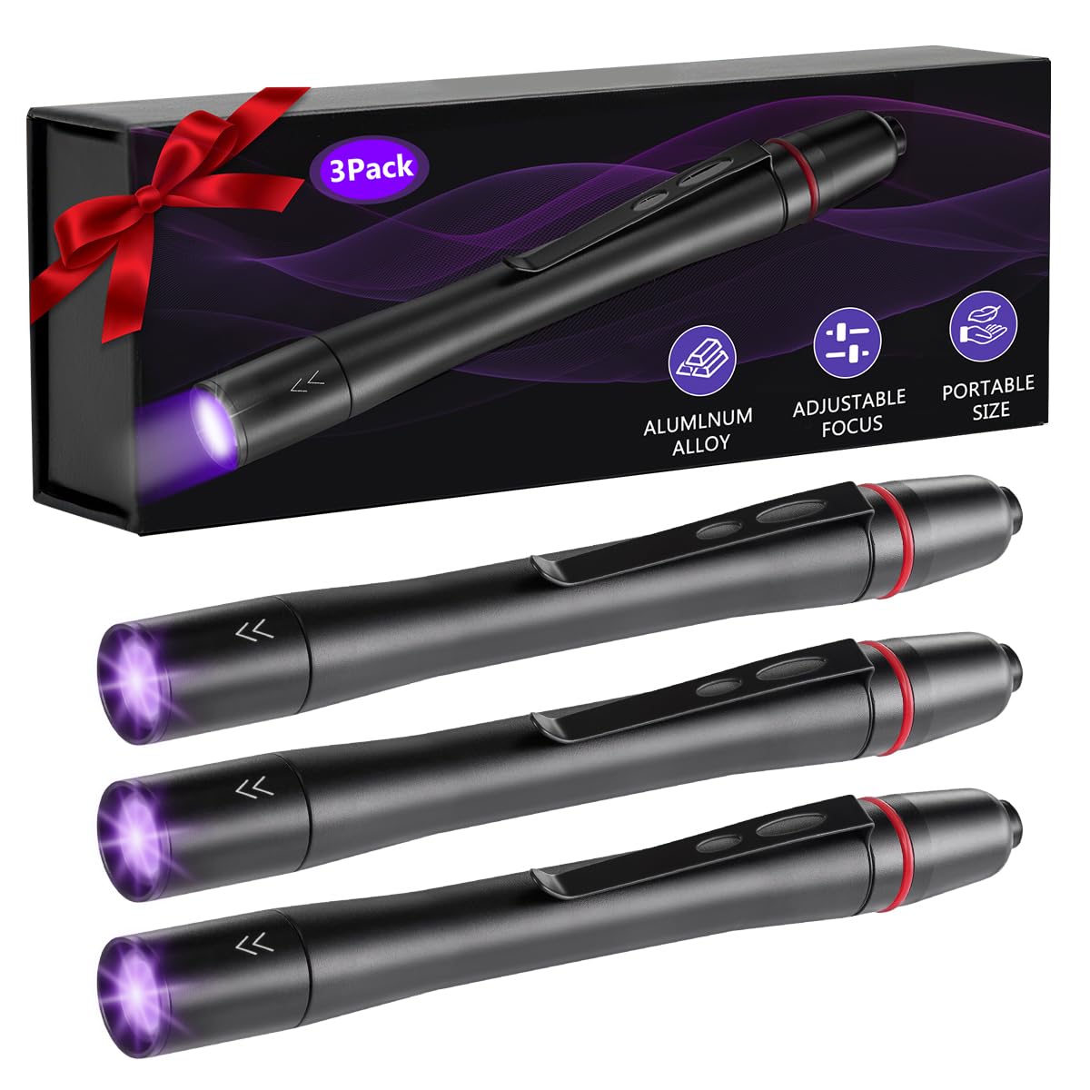 Photo 1 of UV Black Light Flashlight, Adjustable 395nm UV Pen Light, Mini Blacklight Flashlights with Clip, Waterproof Ultraviolet Pen Lights for Leak, Dog/Cat/Pet Urine, Scorpions, Dry Stain and Bed Bugs