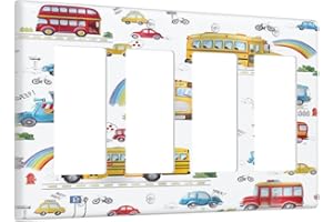 Wpshijia Kids Bus Taxi Truck Quad Rocker Light Switch Covers 4 Gang Outlet Wall Plate GFCI Decorative Switchplate Electrical Faceplate for Nursery Kidsroom Bedroom Decor