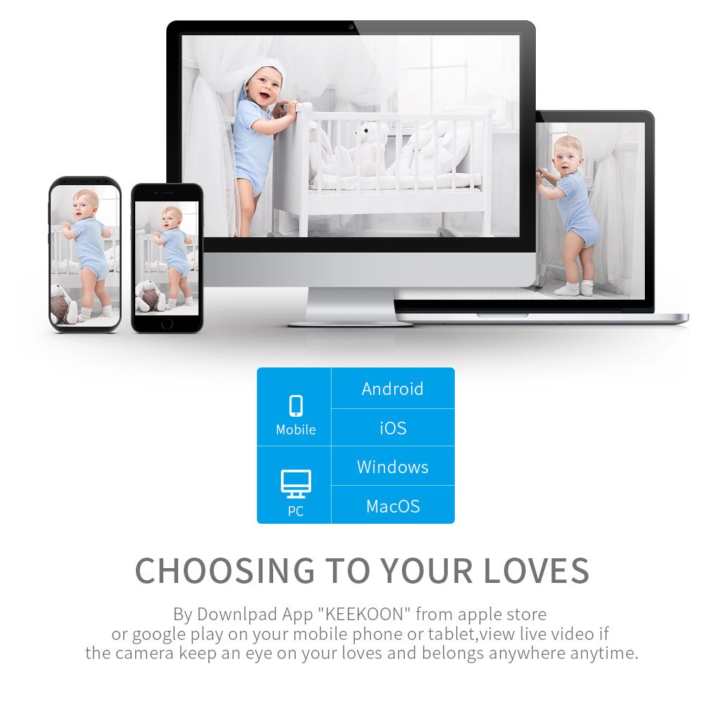 KEEKOON HD Wireless IP Camera Two-way Audio Night Vision 2.4GHz & 1080P for Pet Baby Monitor, Home Security Motion Detection with Micro SD Card Slot