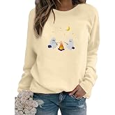 Drsdlm Halloween Ghost Sweatshirt Womens Fun Embroidered Graphic Sweatshirts Cute Spooky Pullover Casual Long Sleeves Shirt