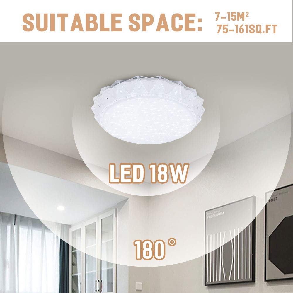 Neporal 6000K LED Ceiling Light Flush Mount 14 Inch 18W 200W Equivalent Contemporary Ceiling Light Fixture for Kitchen Bedroom Hallway Balcony 85-160 Sq.ft