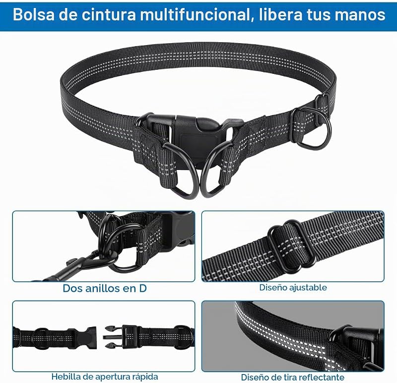 Trela multifuncional, trela para cães sem mãos, trela para cães sem mãos livres com costura refletora e saco de arrumação (preto) — foto 5 de 7