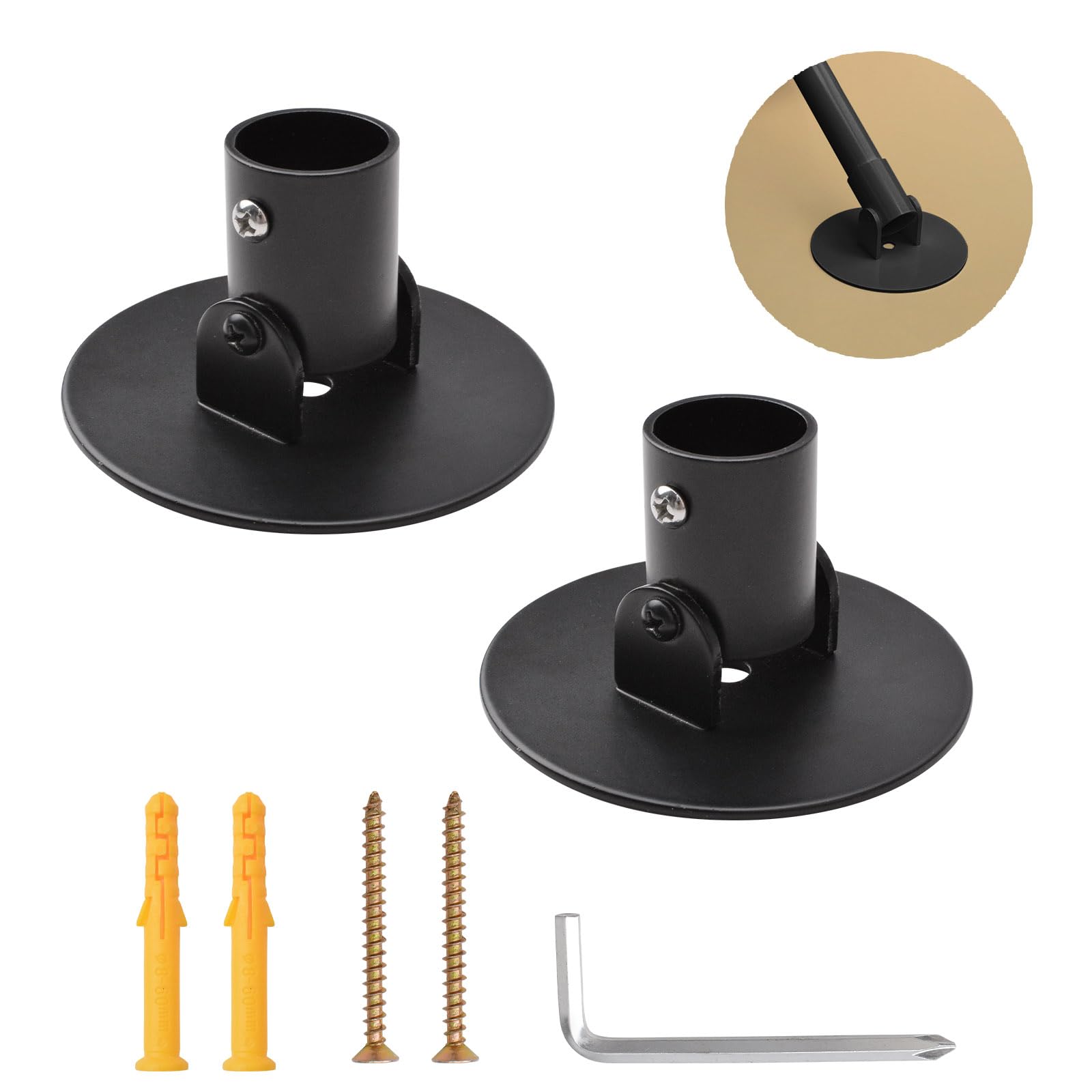 UFURMATE Titanium Steel Shower Curtain Rod Bracket, 2Pcs Single Swivel Flange Easy Installation Wall-Mount Bracket with Screws