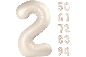 IWERP Cream White 2 Balloon, Cream Number Balloons 40 Inch, 2nd Balloon Number Birthday Decorations, Ivory Second Two Birthday Party Supplies, Number 2 Balloon