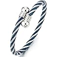 COOLSTEELANDBEYOND Elastic Adjustable Steel Twisted Cable Cuff Bangle Bracelet for Mens for Women