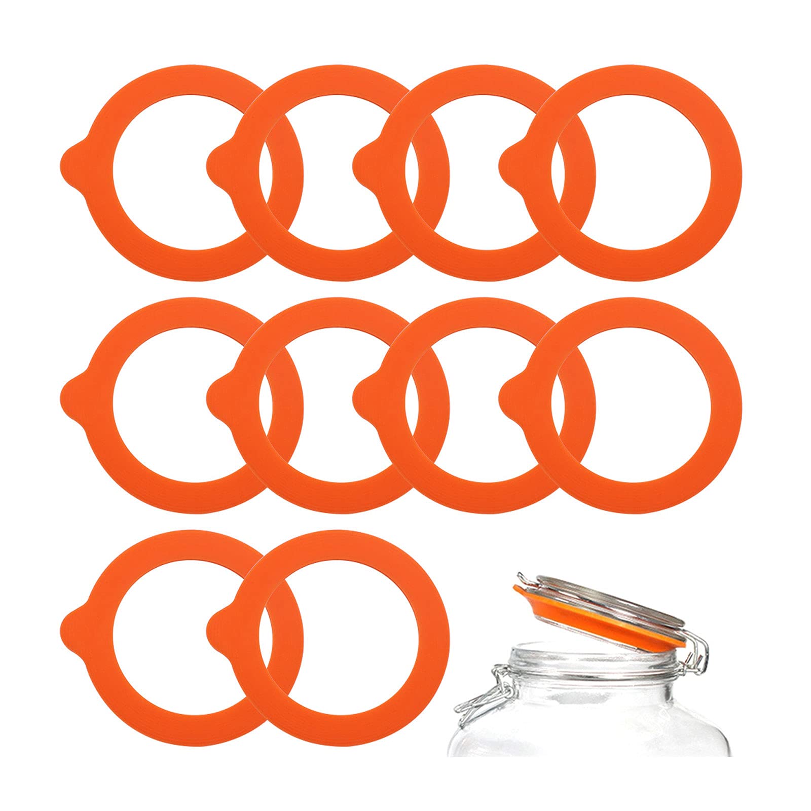 MZMing 10 Pieces Jar Sealing Rings Storage Jar Seals Replacement Silicone Seals Rings Leak-Proof Reusable Airtight Gasket for Kilner Jar Glass Clip Top Canning Lever Arm Jar Preserving Jar - Orange