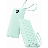 VRURC Portable Phone Charger, Portable Charger USB C 10000mAh, 5 Outputs 2 Inputs Travel Battery Power Bank Built-in Cables C