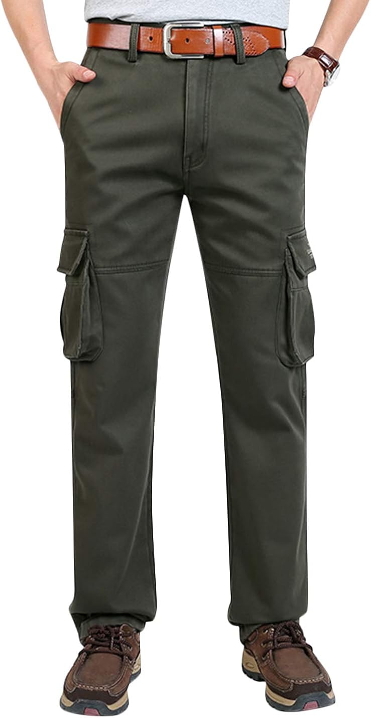 Tanming Men's Casual Fleece Lined Cargo Cotton Pants Trousers with