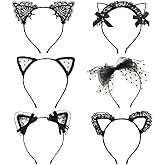 HomeSoGood 6Pcs Lace Cat Ears Headband for Women Girls Cosplay Cat Ears Headwear Masquerade Anime Party Hair Accessories