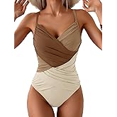 B2prity One Piece Swimsuit Tummy Control Criss Cross Bathing Suit Slimming Ruched Swim Suit Push Up V Neck Swimwear