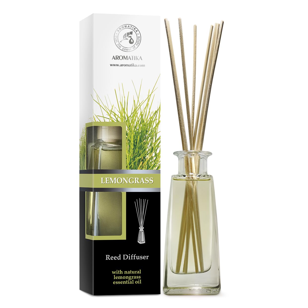 AROMATIKA Reed Diffuser Lemongrass 100ml – Natural Lemongrass Essential Oil Room Fragrance, Aromatherapy Scented Diffuser with Sticks for Home, Office & Spa – Long Lasting Air Freshener, Gift Idea