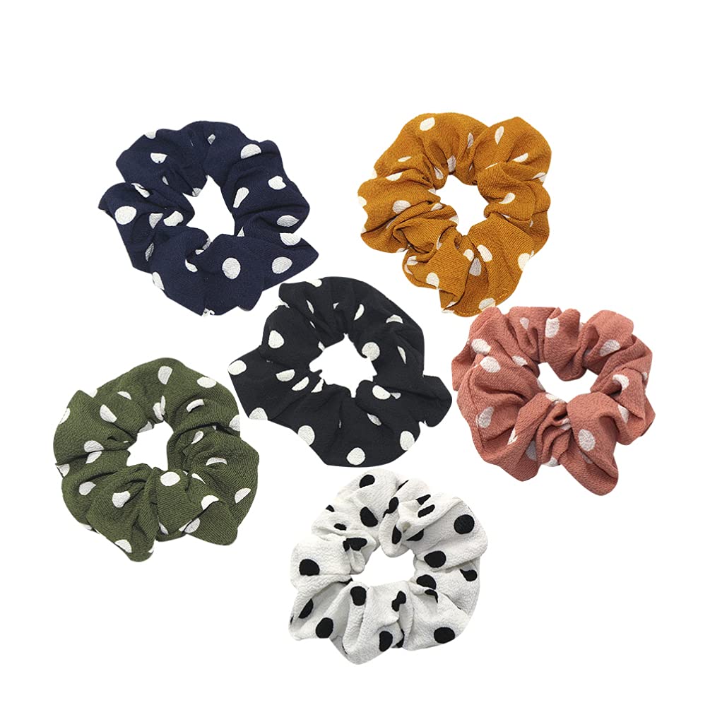Uonlytech 6pcs Women Hair Scrunchies Polka Dot Hair Scrunchies Satin Polka Dot Hair Ties for Women and Girls Hair Styling