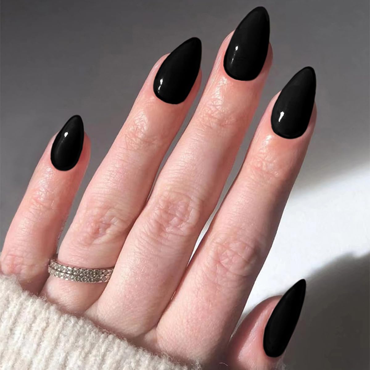 30 Pcs Black Press on Nails Short Almond - YEFIUO Extra Short Fake Nails Press ons Nail Art Tips French Glitter Glue on Nails with Design Full Cover False Nails Stick on Nails Acrylic Nail Kit