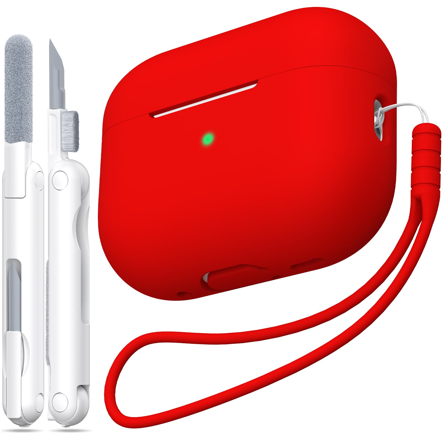 MHYALUDO Compatible with AirPods Pro 2nd Generation Case Cover, Anti-Fall Soft Silicone Shock-Absorbing Compatible with AirPods Pro Case Skin Touch with Lanyard and Cleaning Kit, Red