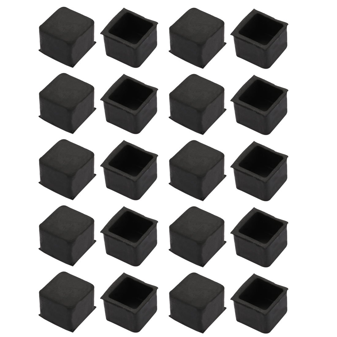 sourcingmap 20pcs Furniture Desk Chair Accessory 20mmx20mm Square Rubber Leg Tip Cap Black