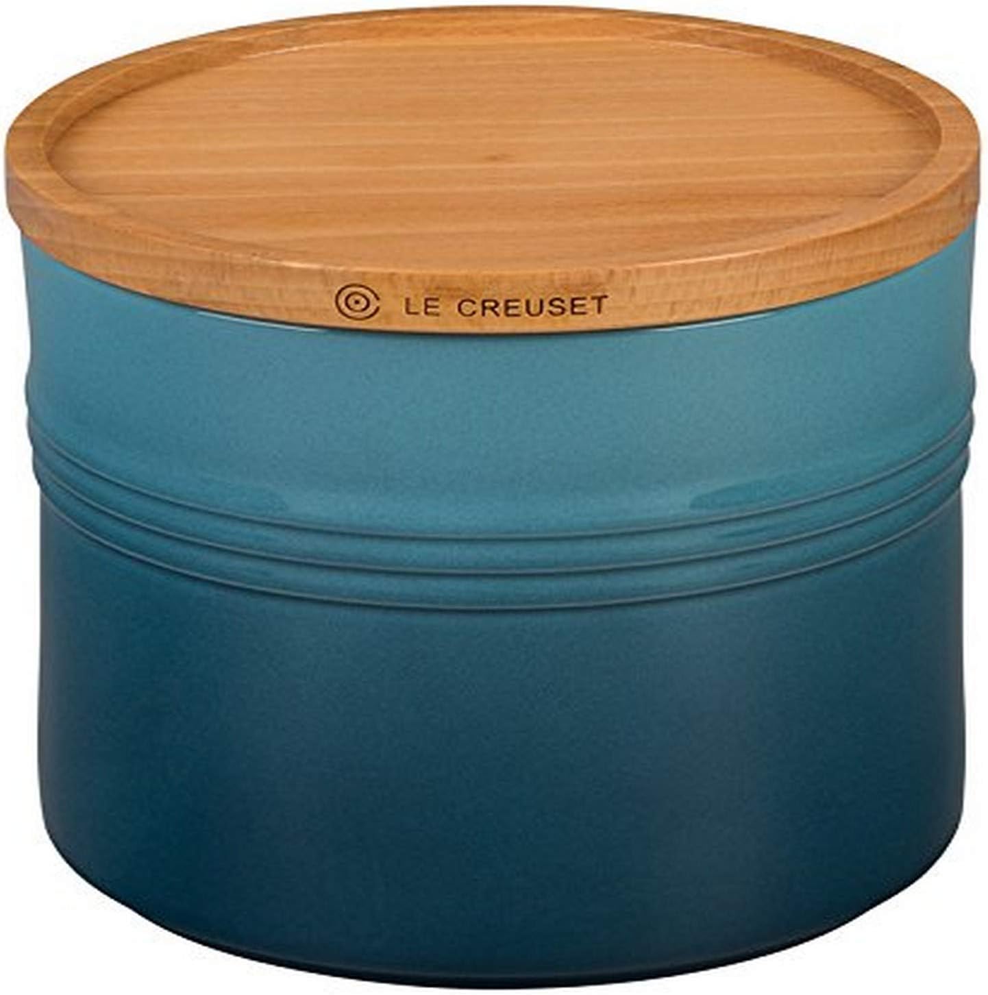 Le Creuset Stoneware Canister with Wood Lid, 1.5 qt. (5.5" diameter), Caribbean: Kitchen & Dining