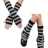 DUOJINSANXI Women’s Striped Leg Warmers & Arm Warmers Set – Knitted Y2K Goth Harajuku Style Accessories for Cosplay