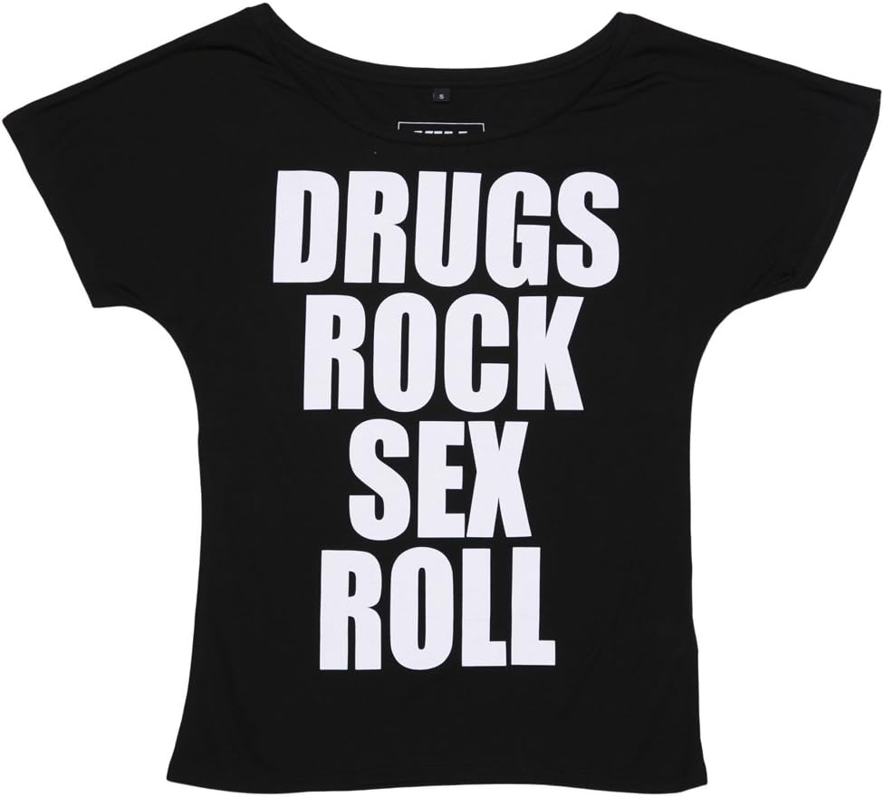 Ladies Black Drugs Rock Sex Roll Slouch T Shirt from Kill Brand