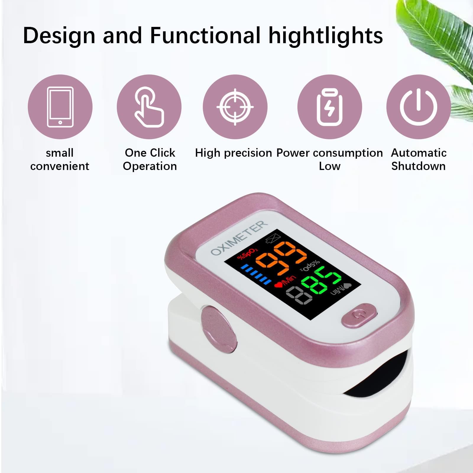 Pulse Oximeter Fingertip, Blood Oxygen Saturation Monitor with Large LED Display, Heart Rate Monitor for Adults, Fingertip Pulse Oximetr, with Lanyard (Rose Gold)