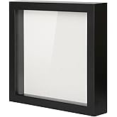 Muzilife 8x8 Shadow Box Picture Frame with Linen Board - Deep Wood & Glass Display Case Ready to Hang Memory Box Baby Sports 