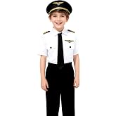 Davsolly Pilot Costume Kids Airline Captain Uniform for Boy&rsquo;s Career Day | Pilot suit boy cotton airline pilot costume for Teenager Halloween Birthday Gifts Dress Up 3-12Years