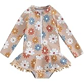 Yccutest Toddler Floral Bathing Suit Girls Long Sleeve Zipper Ruffle Tassel One Piece Swimsuit Kids Rash Guard Swimwear Beach