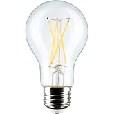 Satco S12463, A19 LED Bulbs, 8W, Clear, 3000K, Dimmable, 4-Pack, Light Bulb | 60W replacement, Dimmable, 800 lumens each, E26 medium base, Energy Star certified