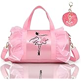 KingBig New in 2024 Cute Ballet Bag Kits Tutu Dress Dance Bag, Girls Personalized Waterproof Duffle Bag with Key Chain Cute Plush hanging Pink ball(Pink)