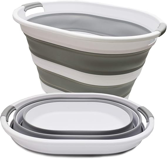 SAMMART 2er-Set Faltbarer Kunststoff-Wäschekorb - Ovale Wanne/Korb